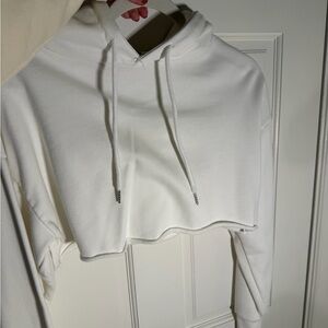 Edikted White Cropped Hoodie
